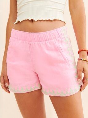 NWT Free People x Lilly Pulitzer Laryn Linen Embroidered Shorts